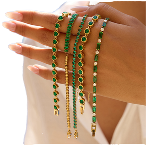 Vente en gros Transfrontalier Europe Amérique <span class=keywords><strong>champagne</strong></span> Léger Luxe Vert Coeur Zircon Bracelet Plaqué Or - Product Image 1