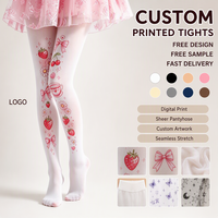 Nouvelles collants imprimés style Lolita doux, motif fraise et café, en nylon blanc, séchage rapide, pour le commerce transfrontalier