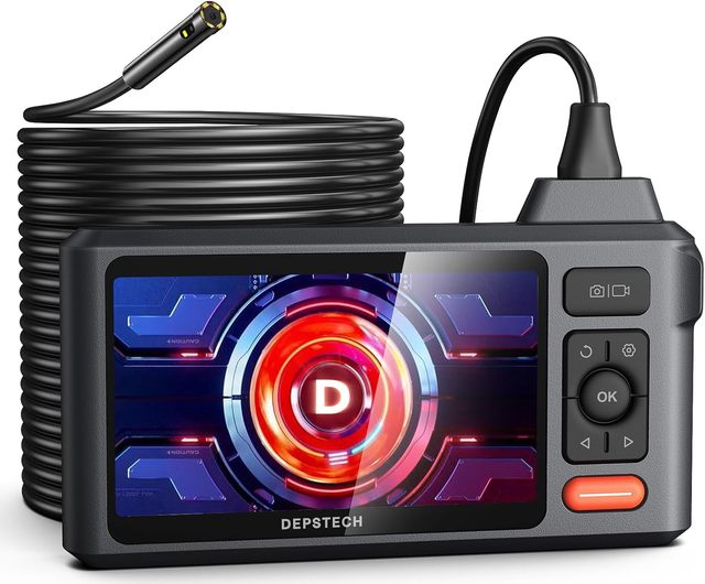 DEPSTECH 5" IPS Screen 1080P Borescope Tool Split Screen IP67 Waterproof 7.9mm Snake Scope Automotive Wall Drain Pipe MicroSD