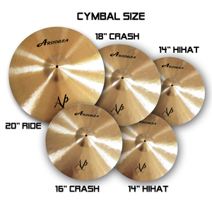 Arborea B20 Cymbal Set Ap Series 14 "Hihat + 16" Tai Nạn + 18 "Tai Nạn + 20" Đi Xe + Túi - Product Image 2