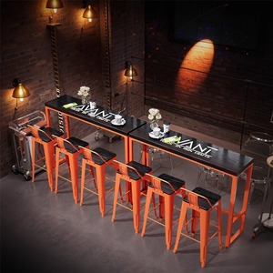 Moderno in ferro battuto in legno massello sedia da tavolo Set netto ingresso rosso muro combinazione panca <span class=keywords><strong>Bar</strong></span> per sala da pranzo per il latte negozi di tè - Product Image 5