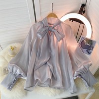 Femme Tops Fashion Design Sense Niche All-Match Shirt Gentle Wind Puff Sleeve Top Women Elegant Blouse
