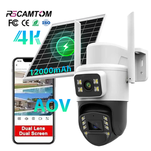كاميرا شمسية 4K بعدسة مزدوجة وشاشة مزدوجة مع محرك مزدوج وخاصية التحكم في الاتجاه والتكبير، كشف الحركة، بطارية 12000 مللي أمبير، تسجيل لمدة 24 ساعة، كاميرا شمسية 4G - Product Image 1