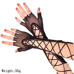 MIO Sexy coude à lacets gants sans doigts Vintage noir résille maille dentelle Punk gants femmes fête danse mitaines courtes - Product Image 6