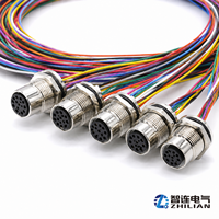 Connecteur femelle M12 12 broches étanche en laiton plaqué or à montage sur panneau, avec verrouillage frontal, à souder, IP67, pour applications automobiles, 500 mm, M16*0.5, pour PCB
