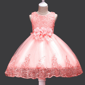 Flower Girl Dress Pink Lace Tulle Ball Gown Strapless For Children's Wedding Party Dresses - Product Image 1