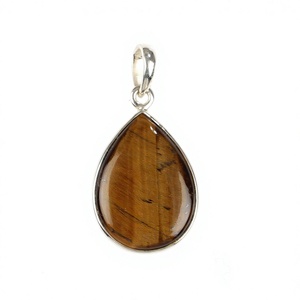 Pendentif fin en argent massif 925 plaqué or, style bohème Navajo, fait main, forme poire, 16x22mm, œil de tigre naturel, pierre précieuse de guérison - Product Image 1