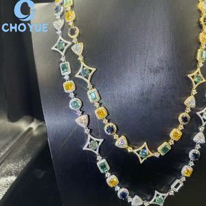 Fashion 925 Sterling <b>Silver</b> Mixed Color Moissanite Tennis <b>Necklace</b> Fancy Shape <b>Necklace</b> Bracelet Hip Hop <b>for</b> <b>Men</b> Women with GRA - Product Image 4