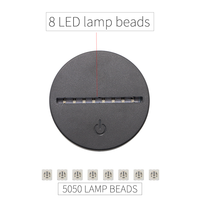 Base de lampe LED 3D à piles avec télécommande, ronde, noire et blanche, effet craquelé, pour acrylique