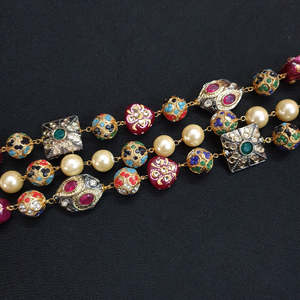 Antique Beaded Choker Set with Earrings Traditional Indian Bridal Wedding Jewelry Ethnic <b>Statement</b> <b>Necklace</b> Adjustable Fashion - Product Image 5