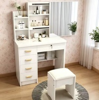 Coiffeuse compacte en MDF pour petite chambre avec tiroir verrouillable, tabouret rembourré, idéale pour les appartements étroits