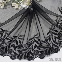 Dentelle brodée florale noire souple de 20 cm en tulle transparent pour la confection de lingerie et de soutiens-gorge