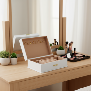 Boîte à bijoux blanche avec tiroir ouvrant sur tous les côtés, organisateur de rangement en plastique de 10 à 20 L avec crochets pour colliers - Product Image 2