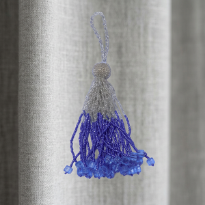 Premium Handmade Luxury Silver Blue Glass Crystal Beaded Tassel Decorative Accessory Spiritual Wedding Gifts <b>Bags</b> Decor Custom - Product Image 3