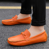 Sepatu pantofel kulit sapi asli pria, alas kaki Slip On kasual gaya Formal, bernafas sol luar Oxford anti selip lembut
