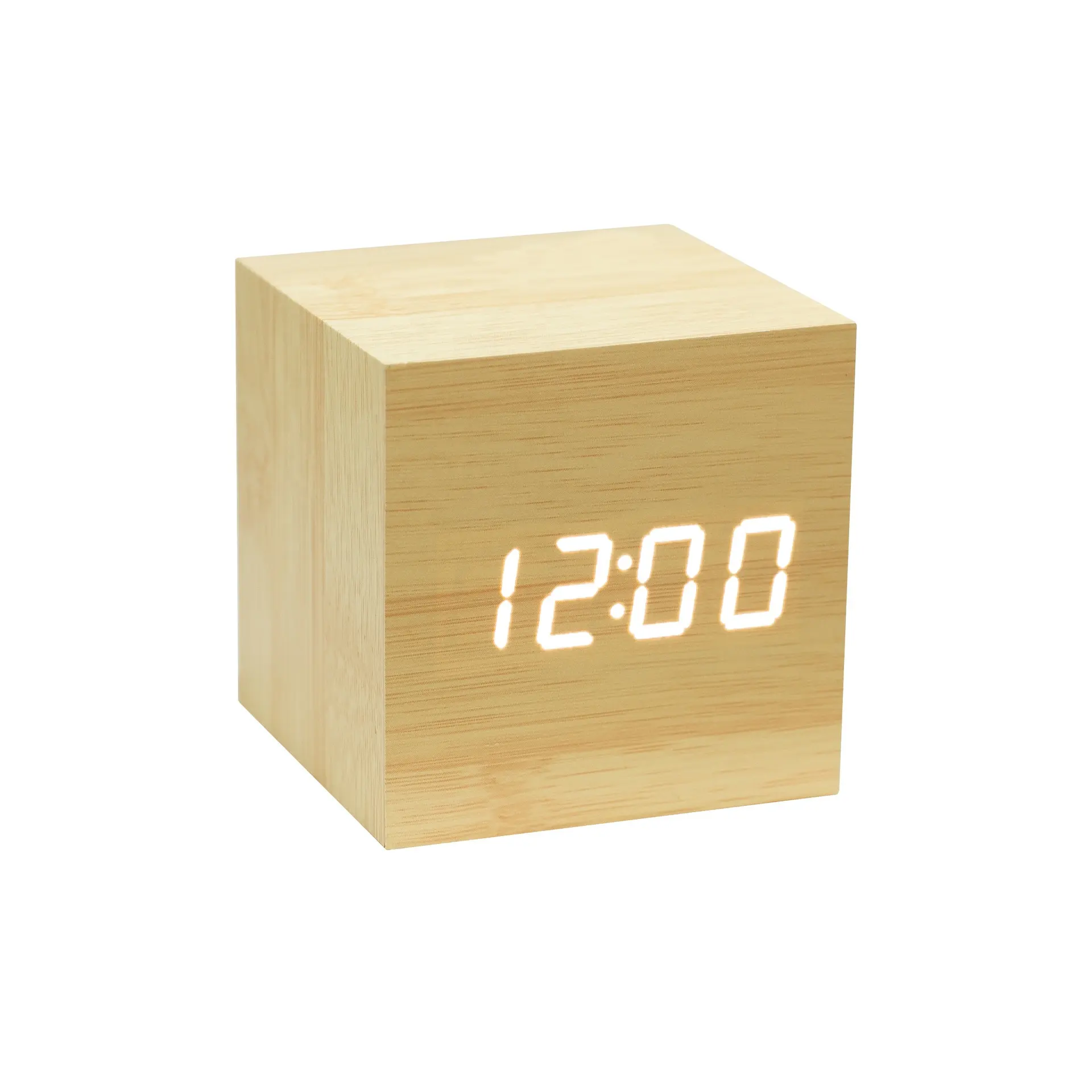 KH-WC001 Office Electronic Digital Cube Wooden LED Alarm Clock With Time Temperature Date Display