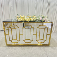 Table de bar portable JJ250018-4 avec plateau en miroir doré et base en métal, comptoir de bar moderne de luxe en acier inoxydable pour événements