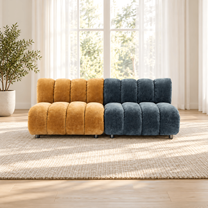 Sofá de Terciopelo Acanalado con Bloques de Color, Respaldo Acanalado, Patas Metálicas Delgadas, Chenilla, Moderno, para Sala de Estar/Apartamento - Product Image 2