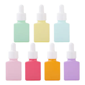 Frasco cuentagotas de líquido esmerilado plano cuadrado Macaron de 15ml Botella de aceite esencial de subembotellado de perfume colorido Construcción de vidrio - Product Image 5