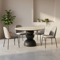 Französischer Retro Mid-Century Modern Runder Esstisch Weiße Travertin-Tischplatte Minimalistischer Kunst-Esstisch