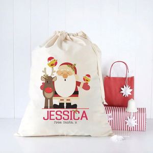 Bolsas de Regalo Personalizadas de Algodón Liso con Cordón, Bolsas de Lona Grandes con Diseño de Unicornio para Sublimación, Bolsa de Santa Claus para Navidad 2021 - Product Image 2