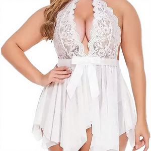 Conjunto de Lencería de Una Pieza con Encaje de Flores y Lazo, Estilo Bikini de Seda/Algodón para Mujeres Maduras, Talla Grande - Product Image 3