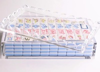 Boîte de rangement pour mahjong en acrylique personnalisée avec couvercle ondulé |   Étui de rangement pour jeu de mahjong américain en lucite pour tuiles de mahjong à motifs floraux