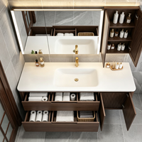 Ensembles de meubles-lavabos de salle de bain en bois de luxe avec vasque intégrée et meuble sous-vasque pour projets hôteliers, usine OEM ODM