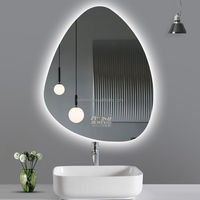 Miroir intelligent LED moderne en forme de goutte d'eau, personnalisé en usine, avec éclairage LED, anti-buée, design sans cadre pour salle de bain et maquillage