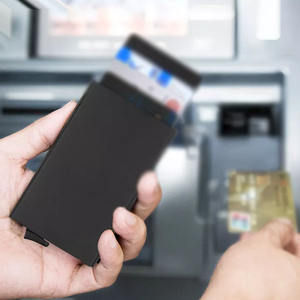 Meilleur porte-cartes de <span class=keywords><strong>crédit</strong></span> RFID en aluminium fin, cadeaux, logo personnalisé, étui à cartes métallique automatique à ouverture rapide, petit portefeuille - Product Image 6