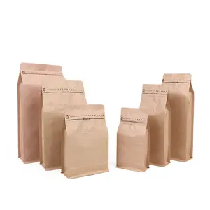 Zip lock Standup Pouch Flat Bottom Hot Seal Brown White Kraft Paper Bag for nuts candy