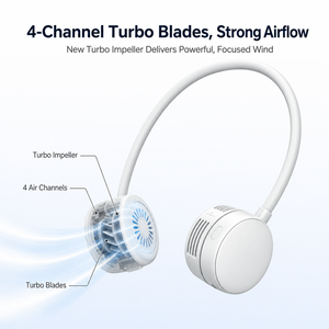 Ventilateur de cou à double moteur 1000 mAh, 3 vitesses, rotation à 720°, turbo à quatre canaux, ventilateur portable mains libres pour les voyages <span class=keywords><strong>en</strong></span> extérieur - Product Image 4