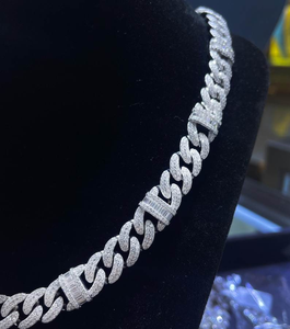 Vente chaude Collier en argent sterling avec chaîne à maillons de 10 mm, diamant de laboratoire de 16,80 CTW, taille ronde brillante, glacé, unisexe, fermoir boîte Miami, cadeau - Product Image 6