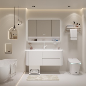 Modern Design Bathroom <strong>Sink</strong> with Cabinet Set Waterproof Marble Vanity Storage <strong>Cupboard</strong> Including Bathroom Mirror and Wash Basin - Product Image 6