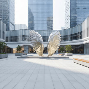 Scultura Ali d'Angelo in Acciaio Inossidabile Maestosa, Arte Astratta Moderna a Tema Animale, Oggetto da Collezione Grande per Esterni Lucidato a Specchio - Product Image 4