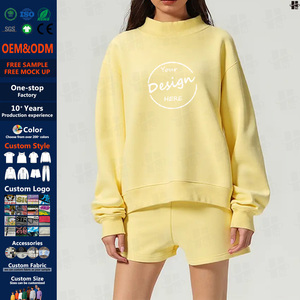 Sudadera de cuello alto acanalado para mujer, de otoño, personalizada con relieve, de color liso, con hombros caídos, talla grande - Product Image 1