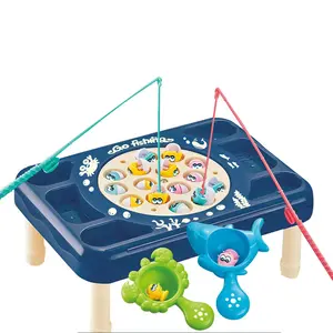 豪华电动迷你鱼桌游戏电池操作磁性玩具钓鱼游戏带桌子