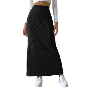 Jupe longue fendue taille haute trapèze à rayures côtelées, décontractée et simple, pour femme, collection automne-hiver, qualité OEM personnalisée - Product Image 3