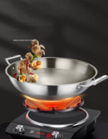 Ustensiles de cuisine Accessoires Motif marteau Wok en titane en acier inoxydable Grande capacité Batterie de cuisine antiadhésive