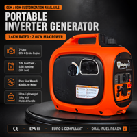 Générateur à onduleur compact 2000W, puissance nominale 1600W, 18kg, démarrage électrique, réservoir 3500ml, CE EPA III Euro V, personnalisation