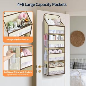 Over The Door Organizer 10 Pockets Hanging <b>Storage</b> For Bathroom Toy <b>Storage</b> Beige Non Woven Fabric - Product Image 2