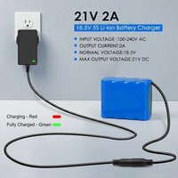 Chargeur de batterie au lithium 21V 2A pour perceuse électrique, 2 packs 5.0Ah P108 Li-ion Ryobi 5S 18V 21V chargeur de batterie Li-ion