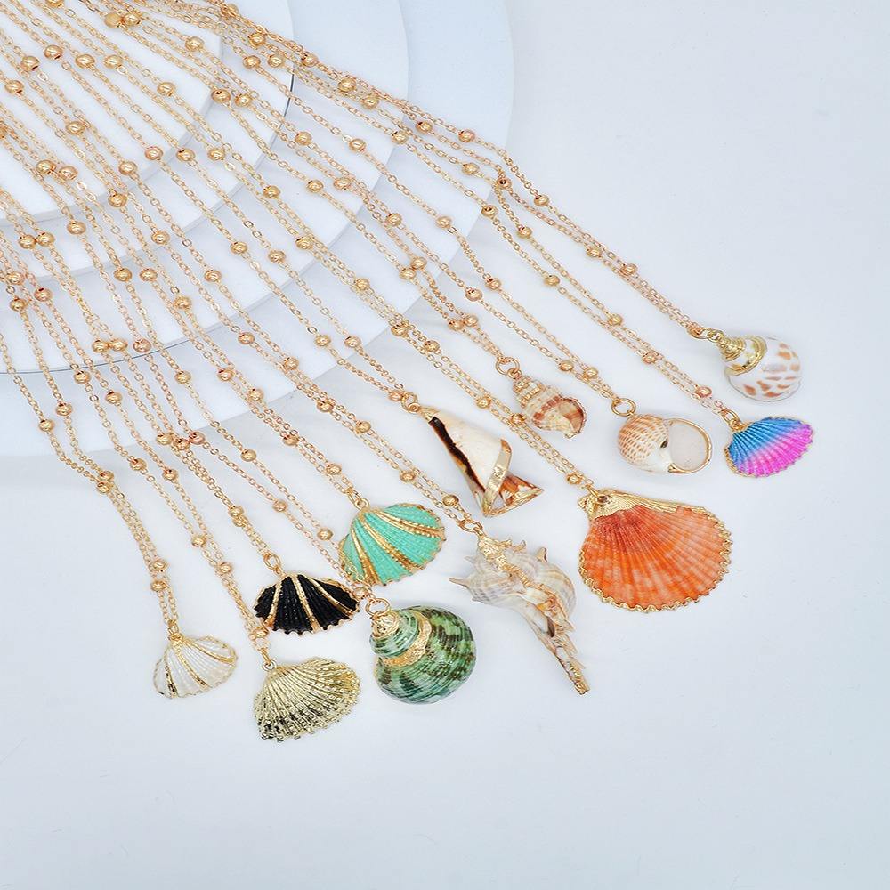 Natural Conch Seashell Pendant Stylish Gold Plated Necklace