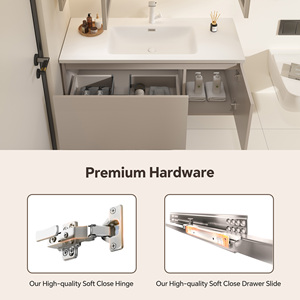 Mueble de Baño Moderno Minimalista con Lavabo Simple/Doble de 36-92 Pulgadas, Mueble de Baño Flotante con Espejo LED Inteligente Antivaho - Product Image 5