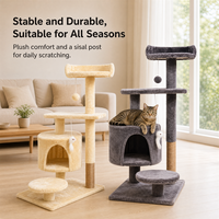 Tour à chat multi-niveaux avec condo en peluche, griffoir en sisal naturel, base en bois d'ingénierie, OEM ODM, carton solide personnalisé