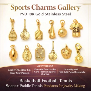 Sports Charms Gallery | PVD 18K Gold Stainless Steel Basketball Football Tennis Soccer Paddle Tennis Pendants for Jewelry Making - Product Image 1