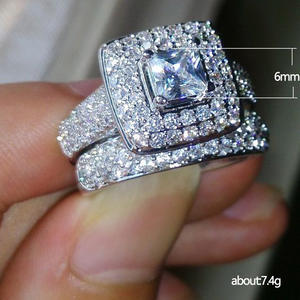 Ensemble de bijoux de mariée en diamant taille princesse F913, bijoux fins de luxe géométriques pour femmes, bijoux de fiançailles - Product Image 5