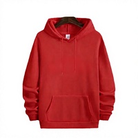 Sweat à capuche rouge pour homme avec poche kangourou, cordon de serrage, poignets côtelés, doublé, coupe ample, streetwear d'hiver