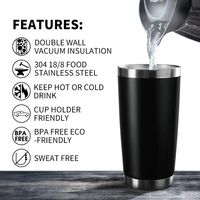 Gobelet isotherme à double paroi avec revêtement en poudre, personnalisé avec logo, 20 oz, 30 oz, en acier inoxydable, tasse à café de voyage avec couvercle