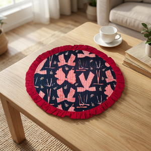 3 Piece Quilted Bow Print Tote Bag Set with Cosmetic Pouch and Round Mat, Reusable Cotton Fabric <b>Gift</b> Set - Product Image 3